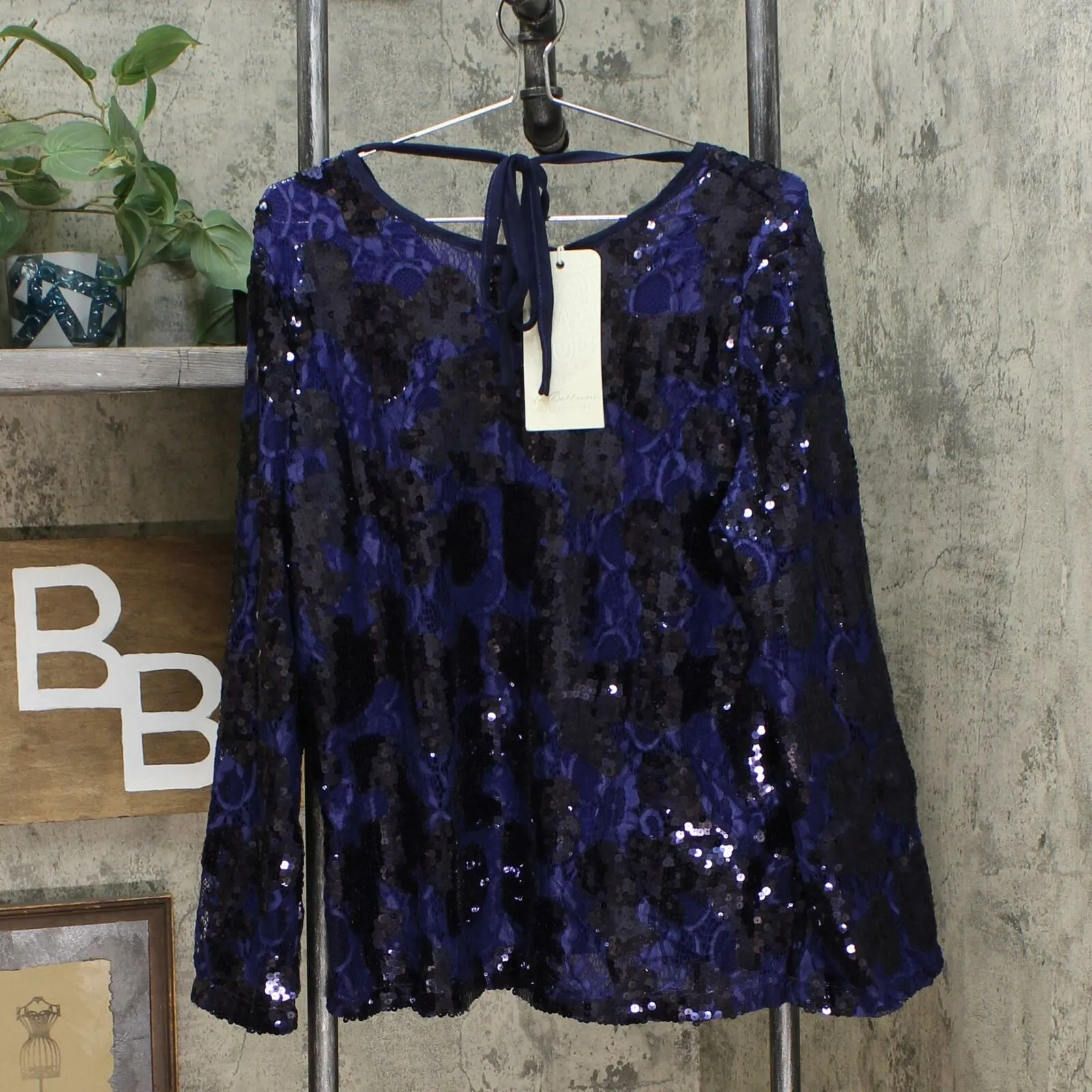 LaBellum by Hillary Scott Women's Sequin Bell Sleeve Blouse
