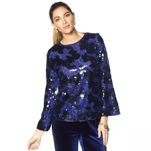 LaBellum by Hillary Scott Women's Sequin Bell Sleeve Blouse