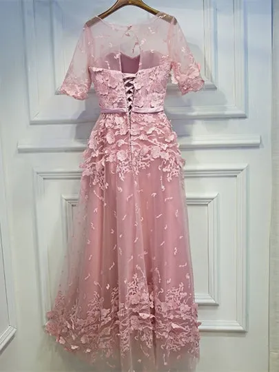 Lace Half Sleeves Sashes Evening Dress