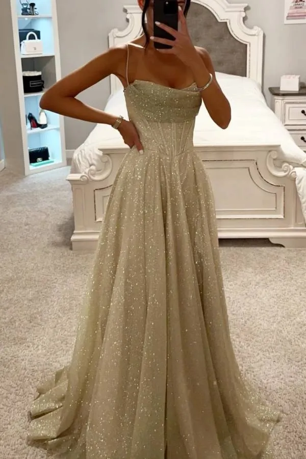 LACE UP GLITTER BALL GOWN