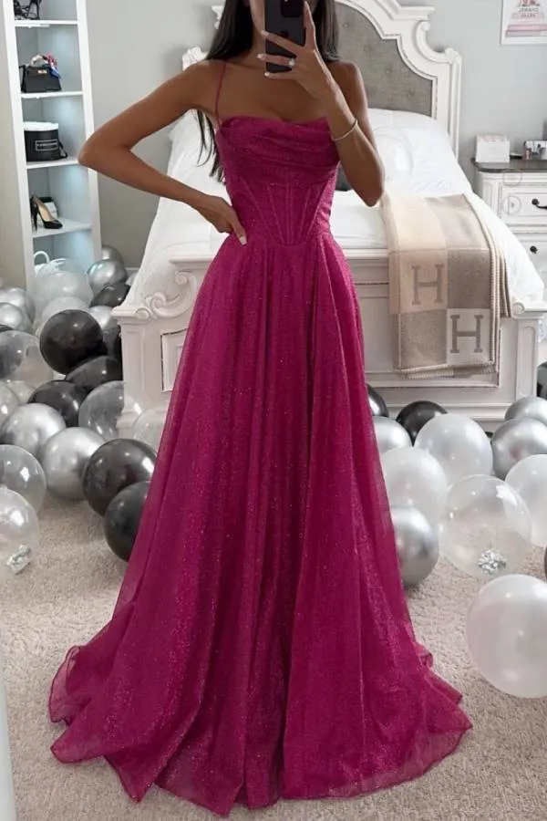 LACE UP GLITTER BALL GOWN