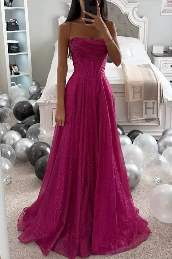 LACE UP GLITTER BALL GOWN