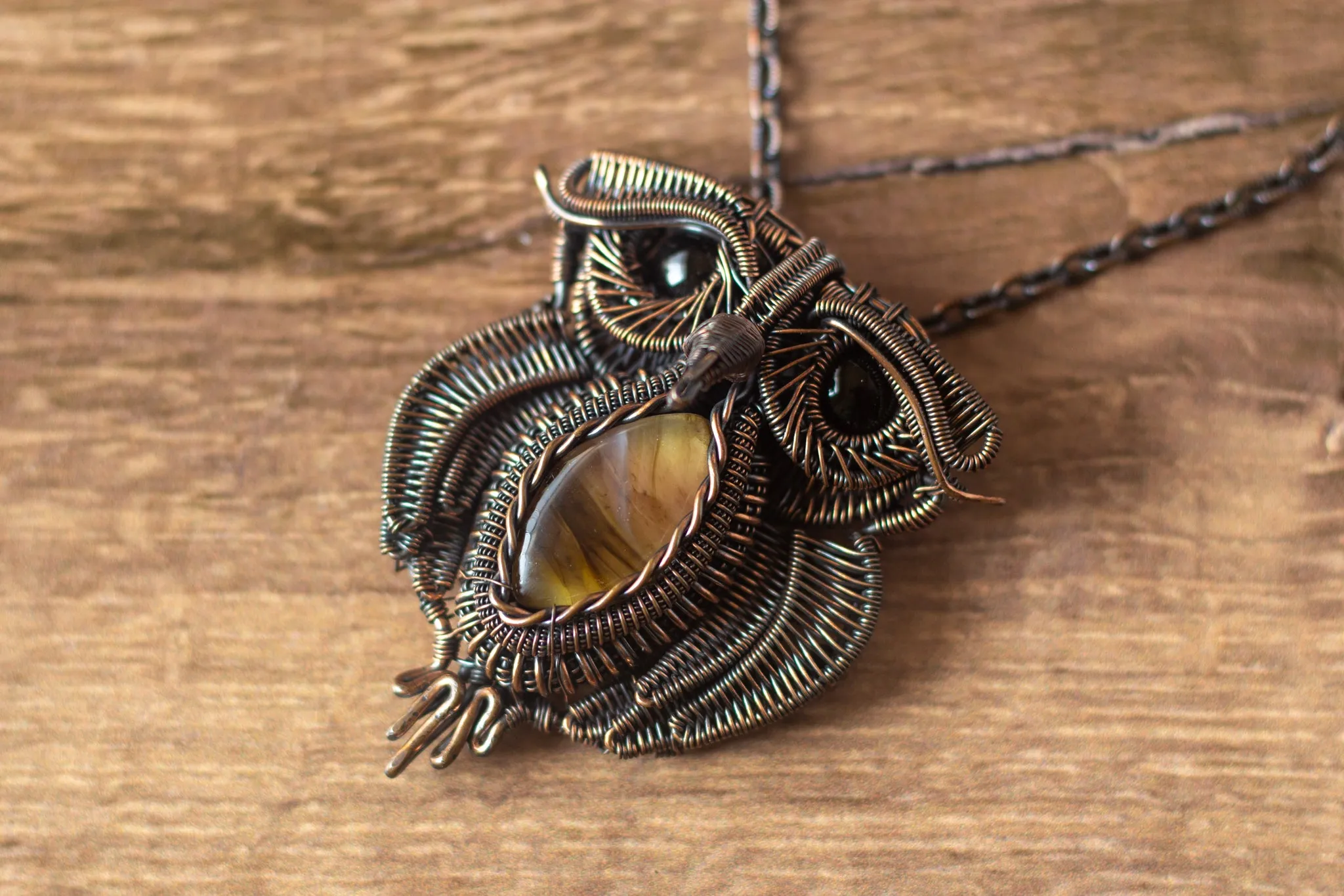 Large Copper and Fused Glass Owl Pendant