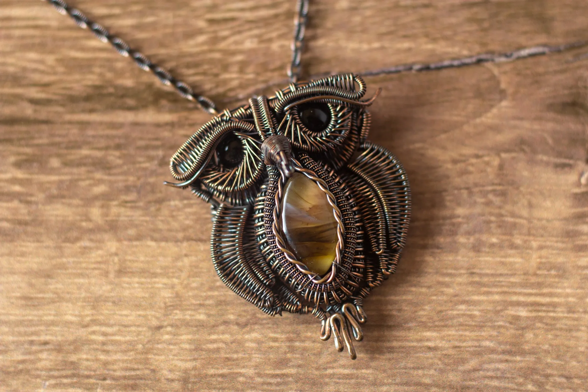Large Copper and Fused Glass Owl Pendant