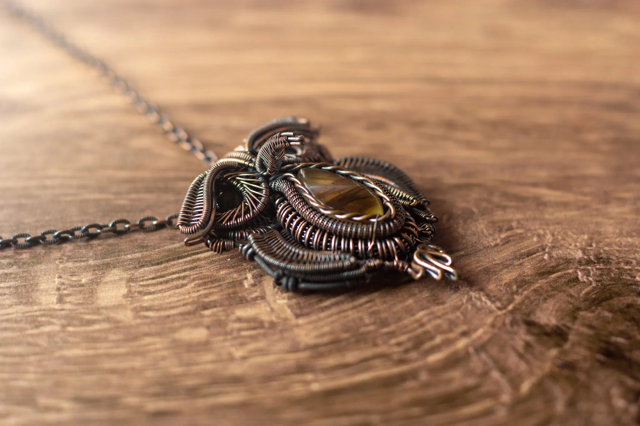 Large Copper and Fused Glass Owl Pendant