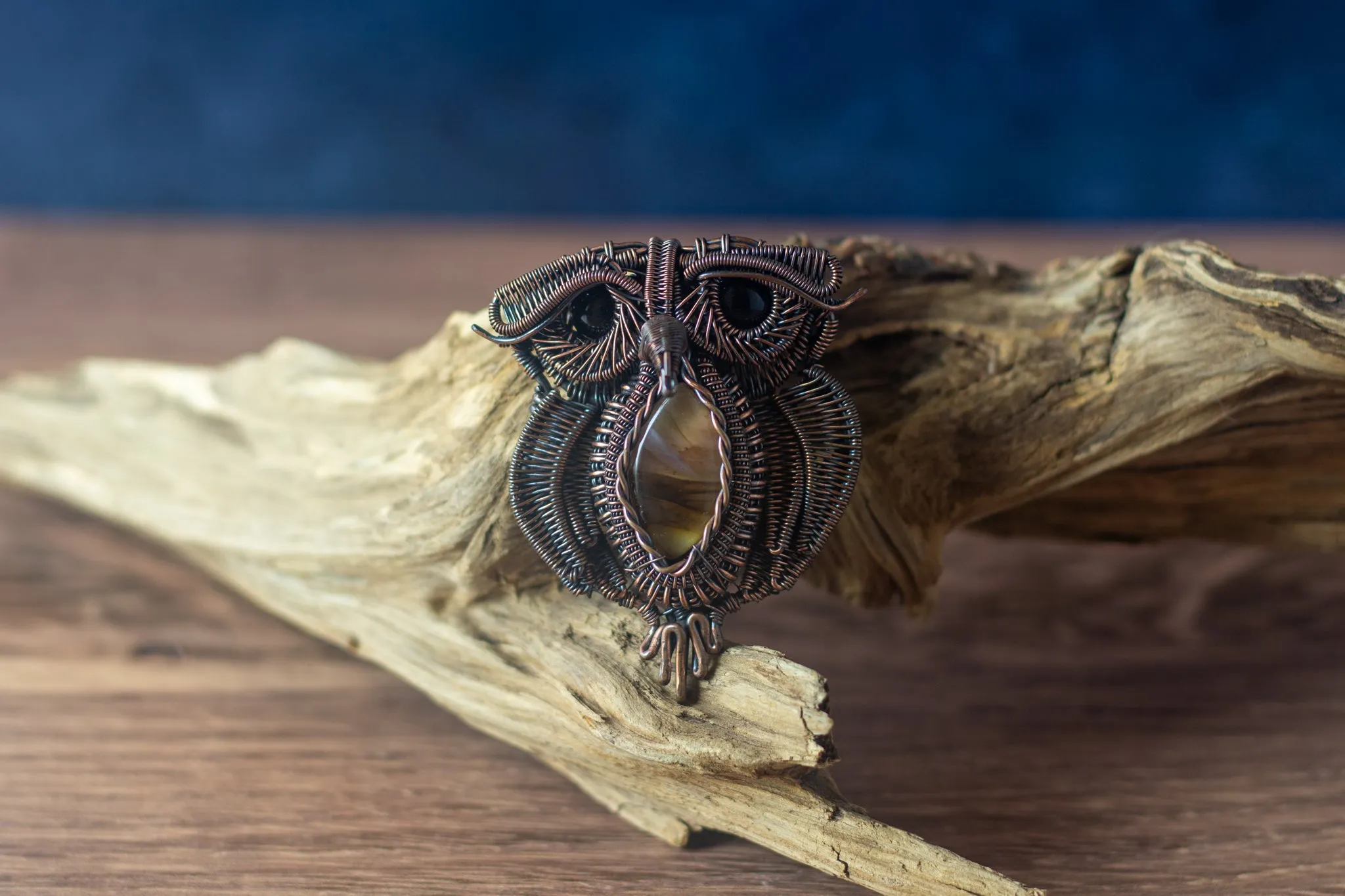 Large Copper and Fused Glass Owl Pendant