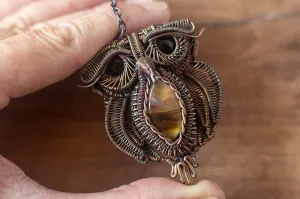 Large Copper and Fused Glass Owl Pendant
