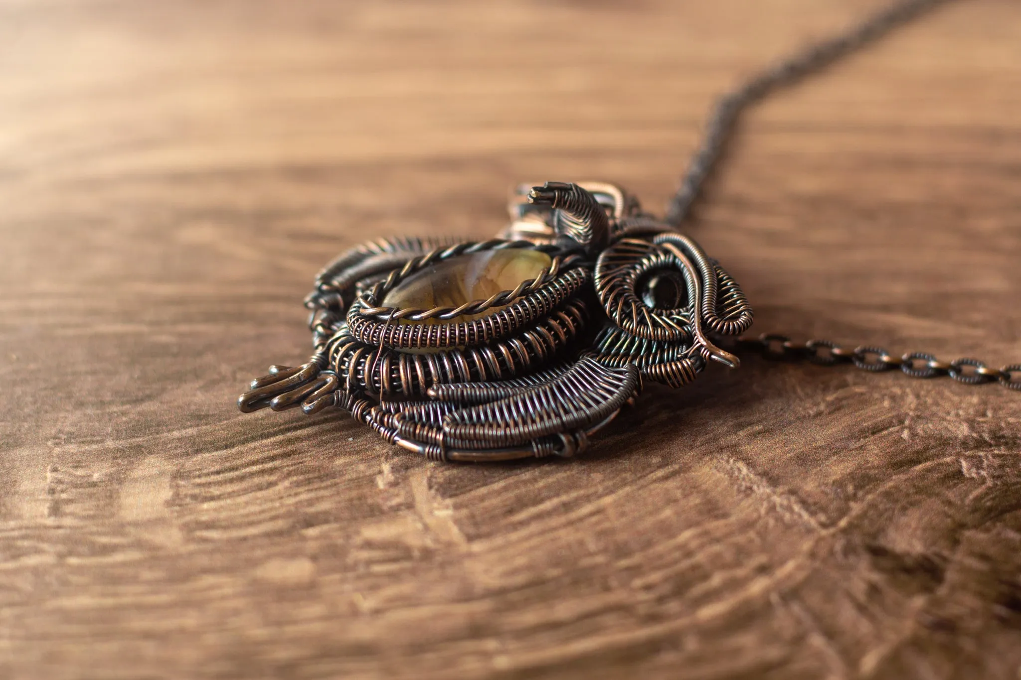 Large Copper and Fused Glass Owl Pendant