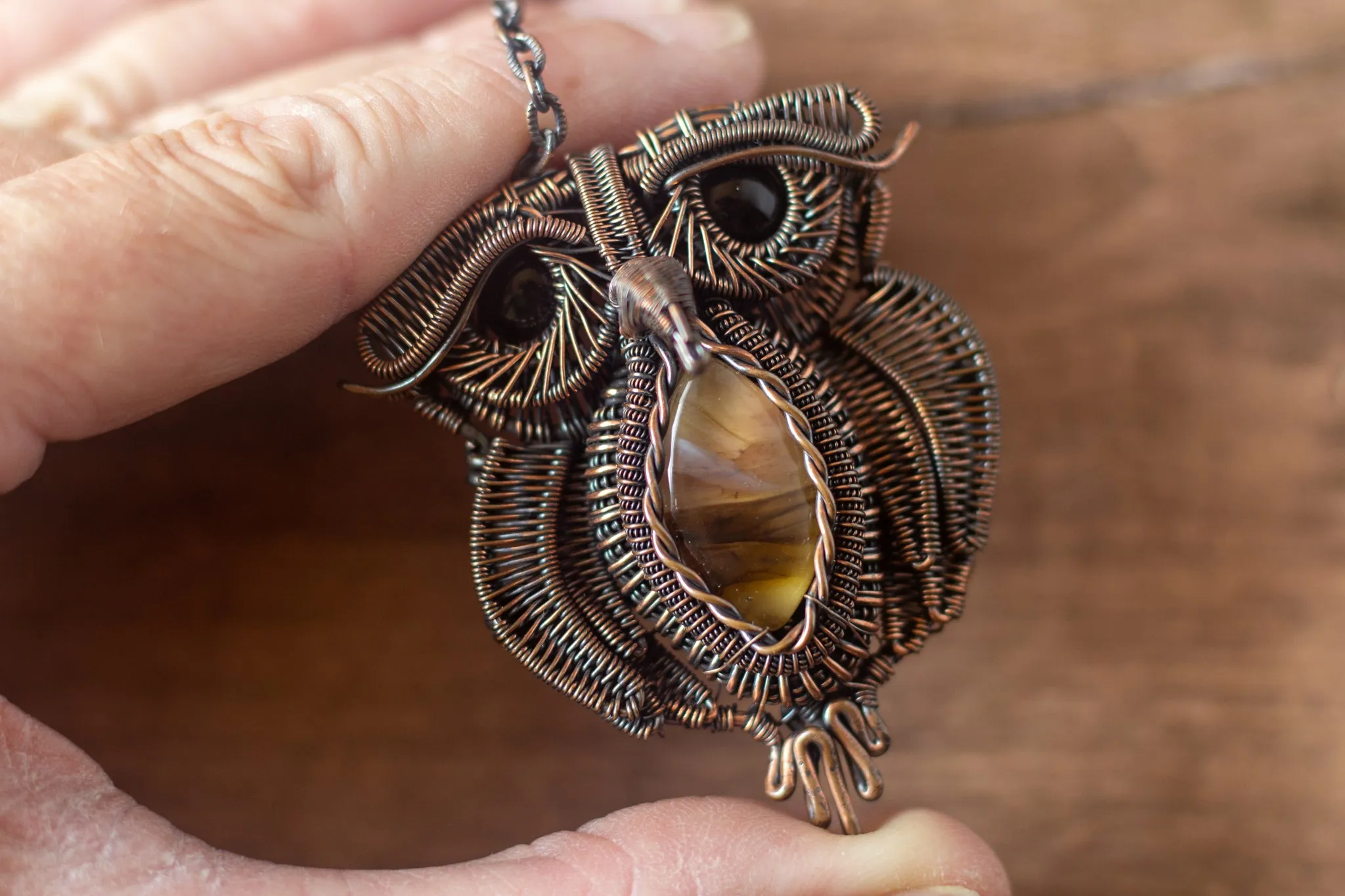 Large Copper and Fused Glass Owl Pendant