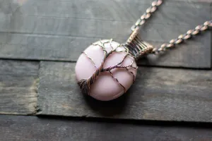 Lavender Fused Glass and Copper Wire Wrapped Tree of Life Pendant