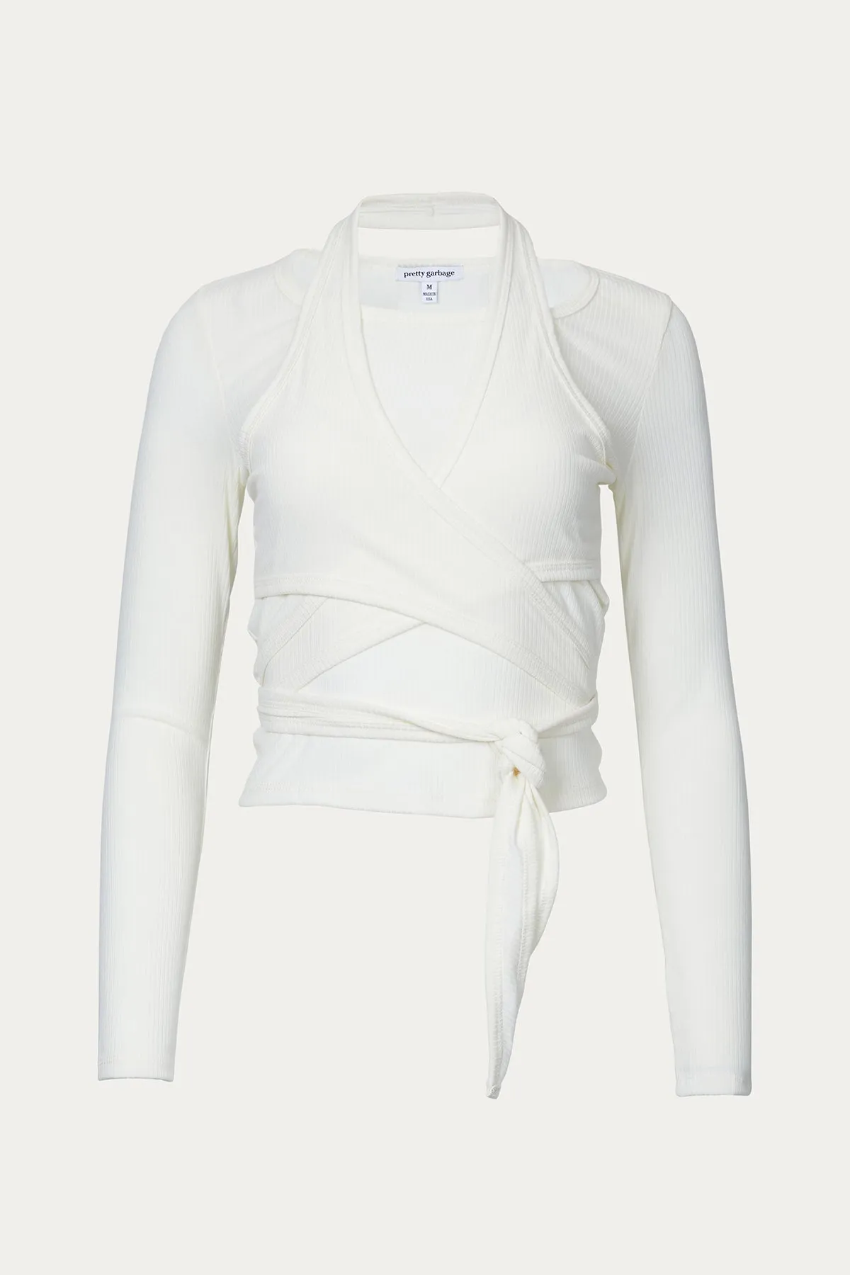LAYERED HALTERNECK RIBBED-KNIT TOP