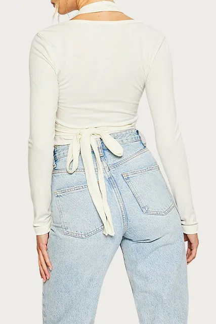 LAYERED HALTERNECK RIBBED-KNIT TOP