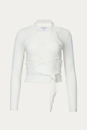 LAYERED HALTERNECK RIBBED-KNIT TOP