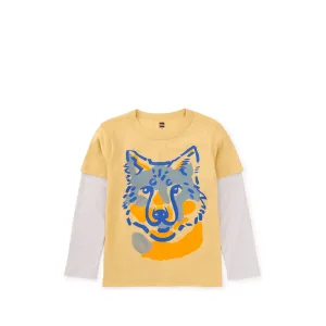 Layered Sleeve Graphic Baby Tee - Wolf Face