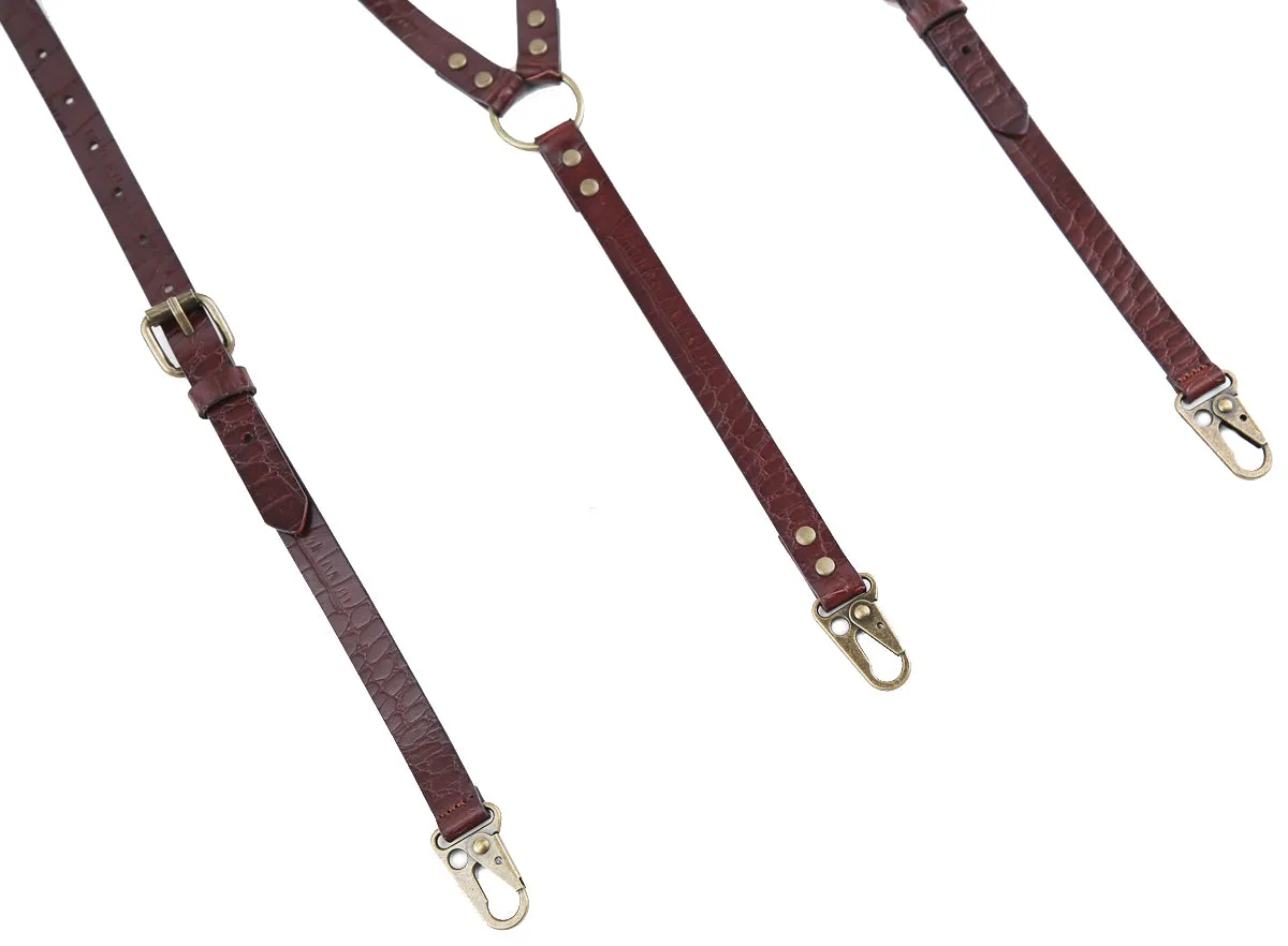 Leather Suspenders for Men Genuine Leather Y Back Adjustable Suspenders with Hooks Groomsmen Gift
