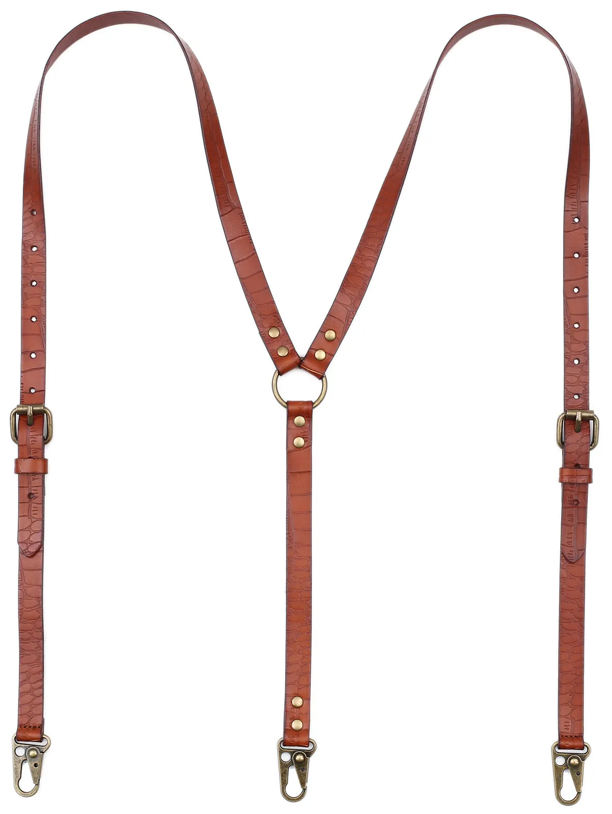 Leather Suspenders for Men Genuine Leather Y Back Adjustable Suspenders with Hooks Groomsmen Gift