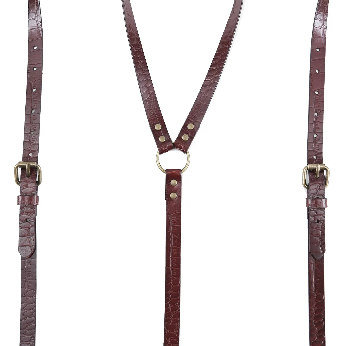 Leather Suspenders for Men Genuine Leather Y Back Adjustable Suspenders with Hooks Groomsmen Gift