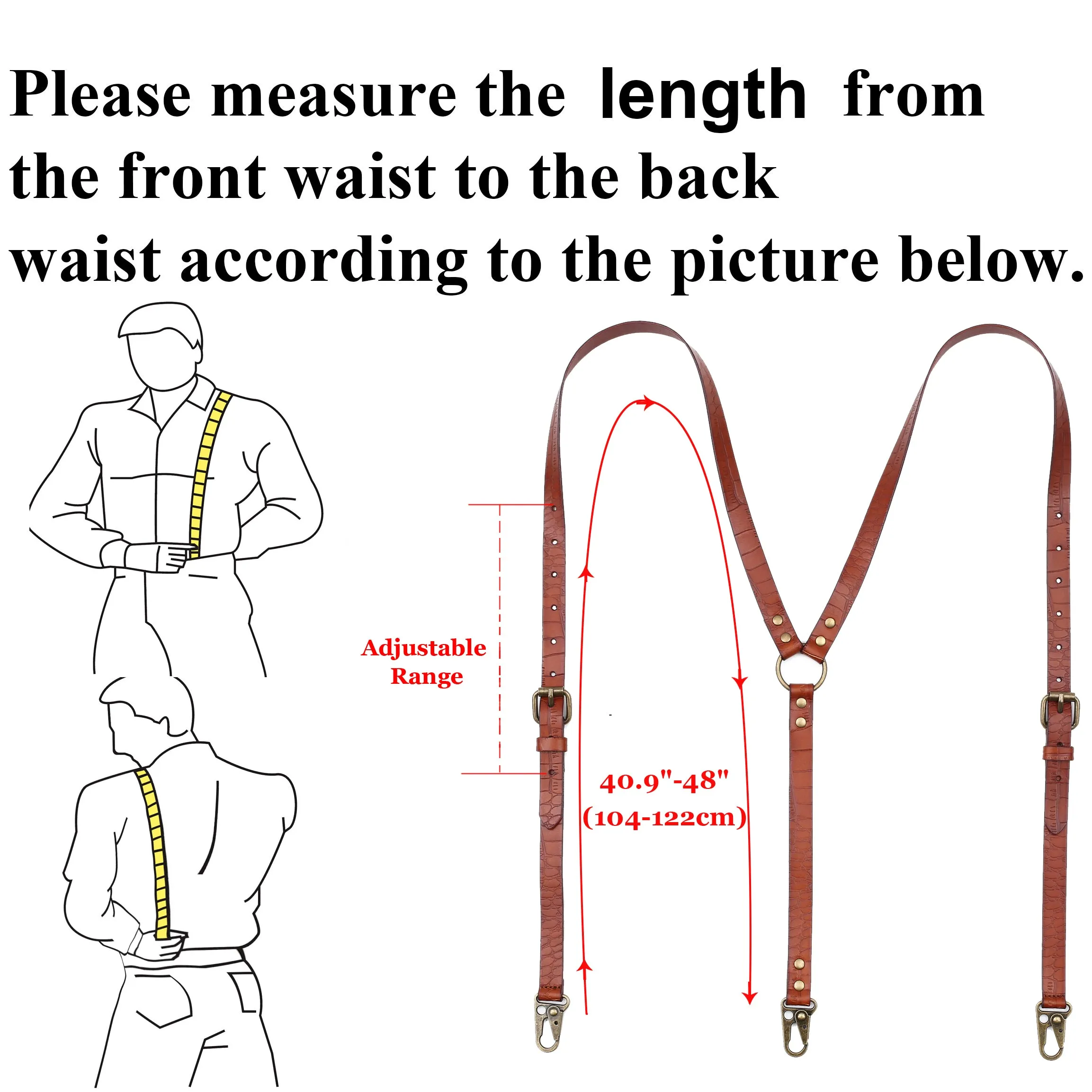 Leather Suspenders for Men Genuine Leather Y Back Adjustable Suspenders with Hooks Groomsmen Gift
