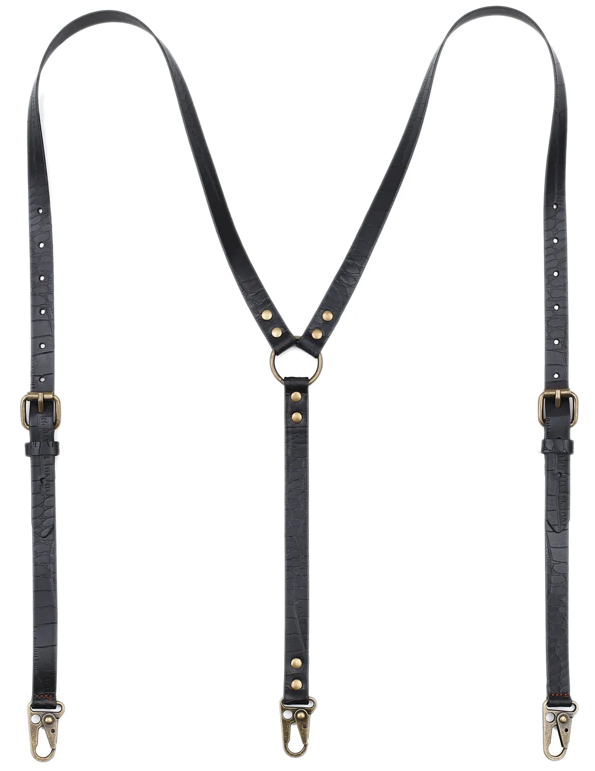 Leather Suspenders for Men Genuine Leather Y Back Adjustable Suspenders with Hooks Groomsmen Gift