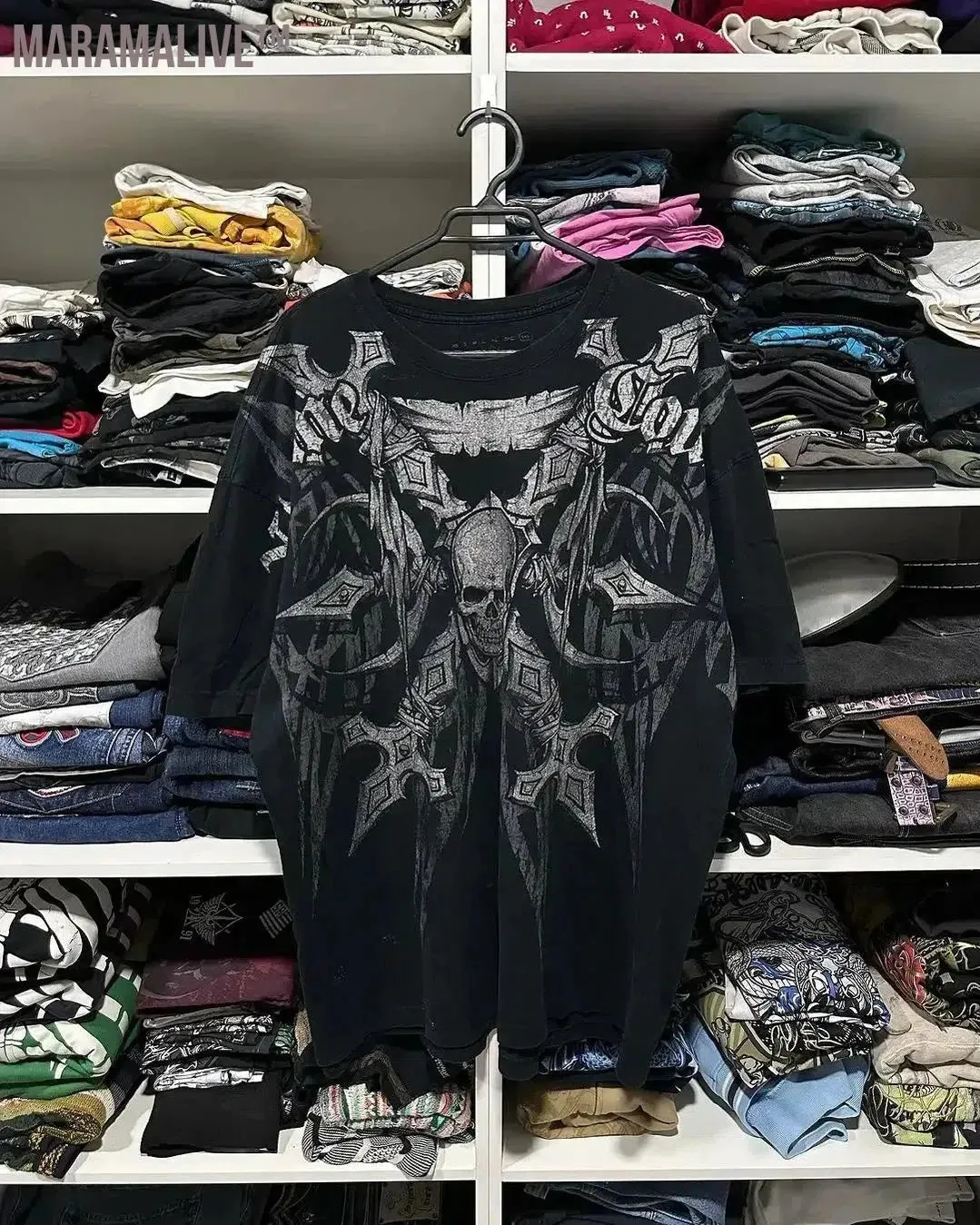 Long-sleeved T-shirt summer Y2K new hip-hop red round neck oversized T-shirt men's and women's casual Gothic tops street wear