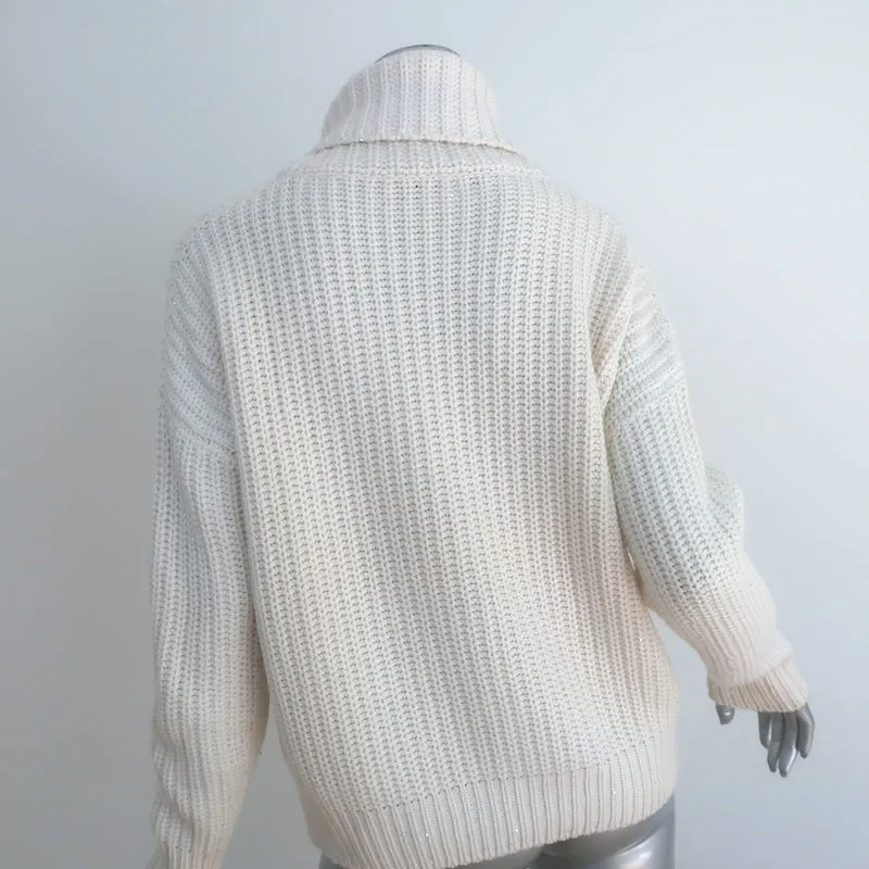 Loro Piana Sequined Turtleneck Sweater Ivory Cashmere-Silk Size 42