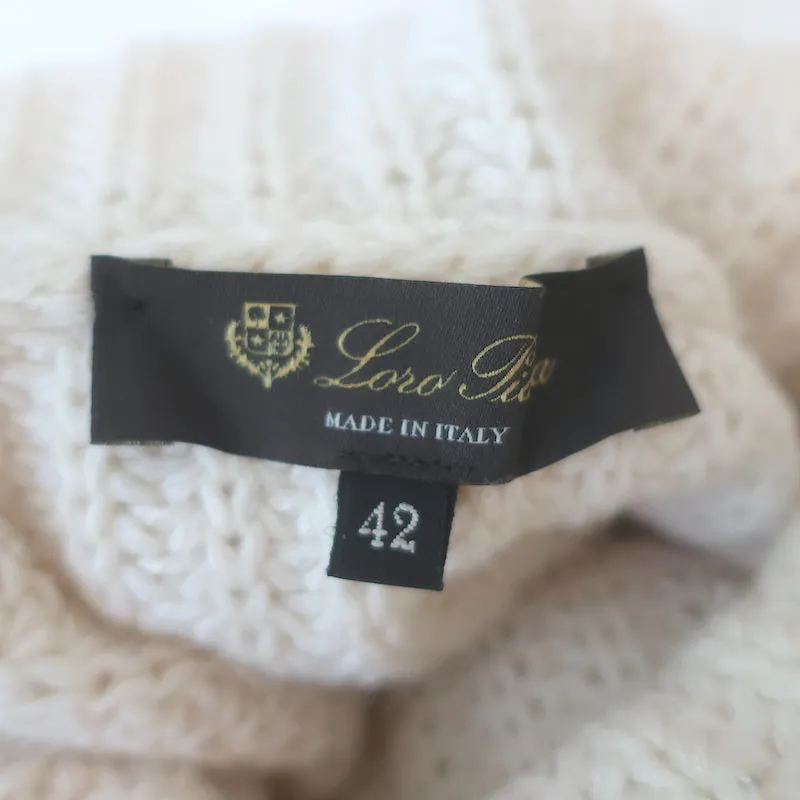Loro Piana Sequined Turtleneck Sweater Ivory Cashmere-Silk Size 42
