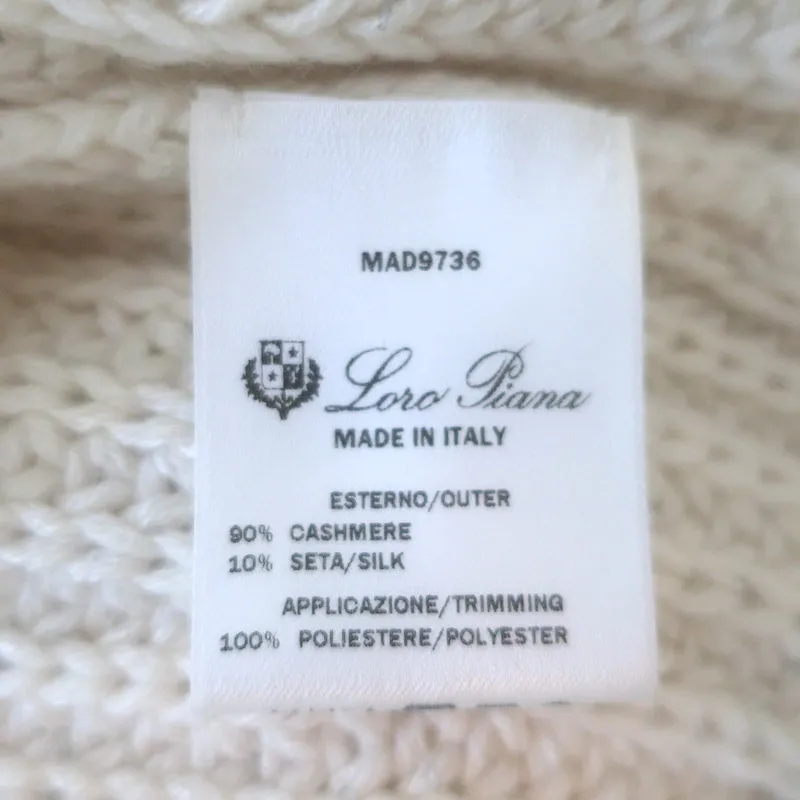 Loro Piana Sequined Turtleneck Sweater Ivory Cashmere-Silk Size 42