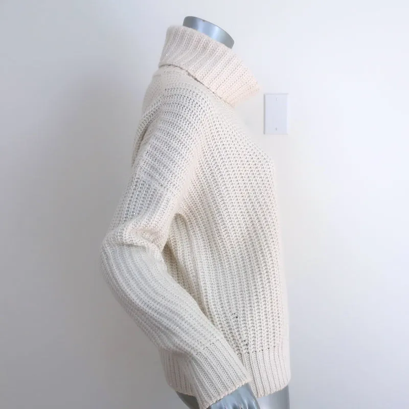 Loro Piana Sequined Turtleneck Sweater Ivory Cashmere-Silk Size 42