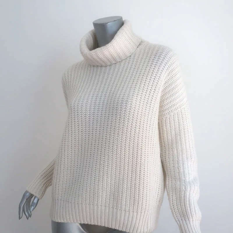Loro Piana Sequined Turtleneck Sweater Ivory Cashmere-Silk Size 42