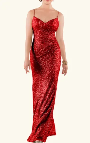 MACloth V Neck Sequin Long Bridesmaid Dress Wedding Party Formal Gown