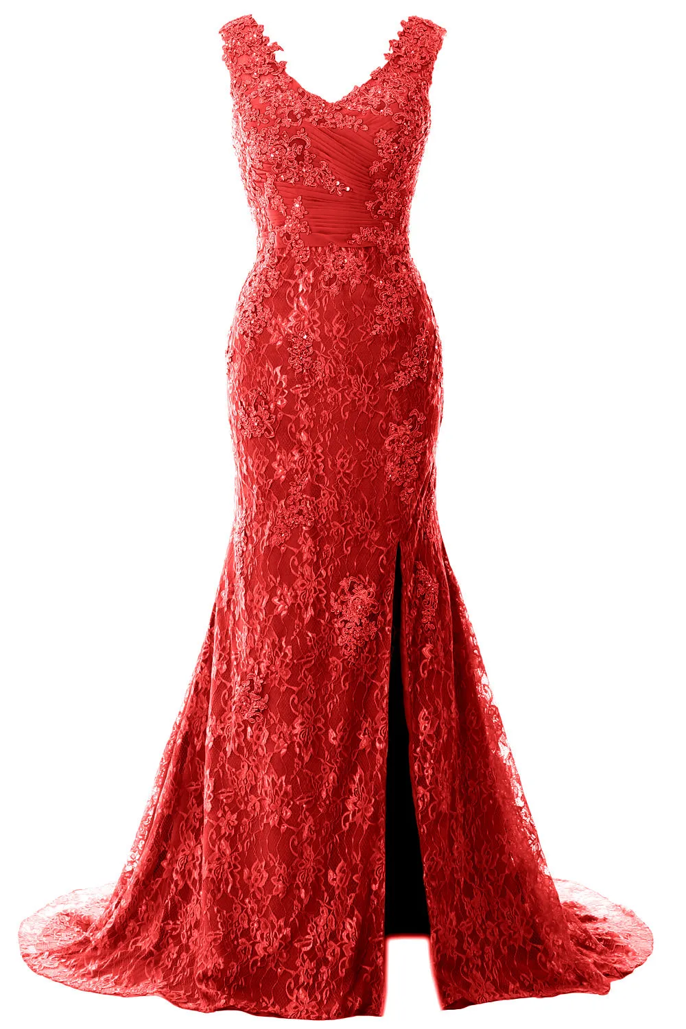 MACloth Women Mermaid Long Wedding Dresses V Neck Lace Evening Prom Gown