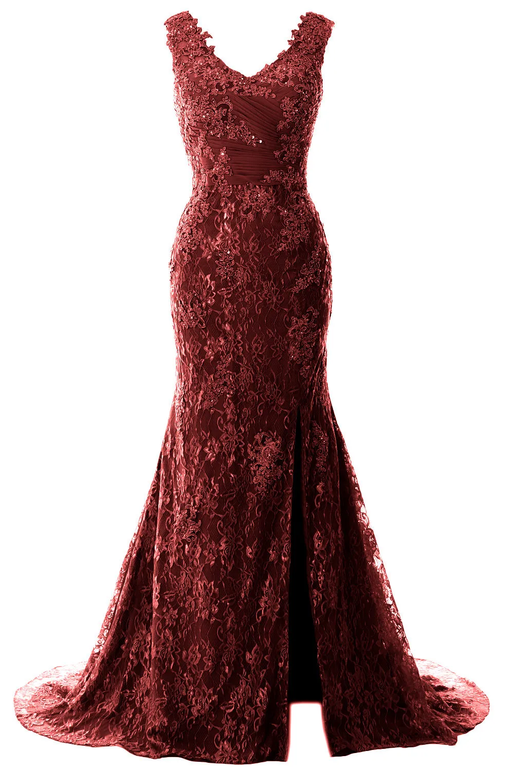 MACloth Women Mermaid Long Wedding Dresses V Neck Lace Evening Prom Gown