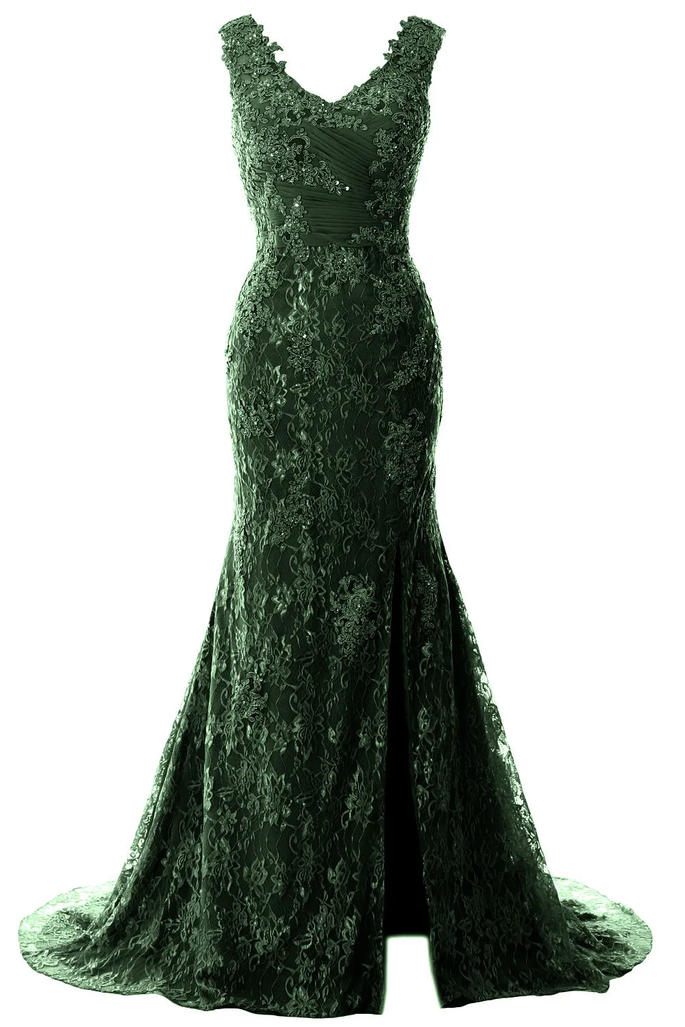 MACloth Women Mermaid Long Wedding Dresses V Neck Lace Evening Prom Gown