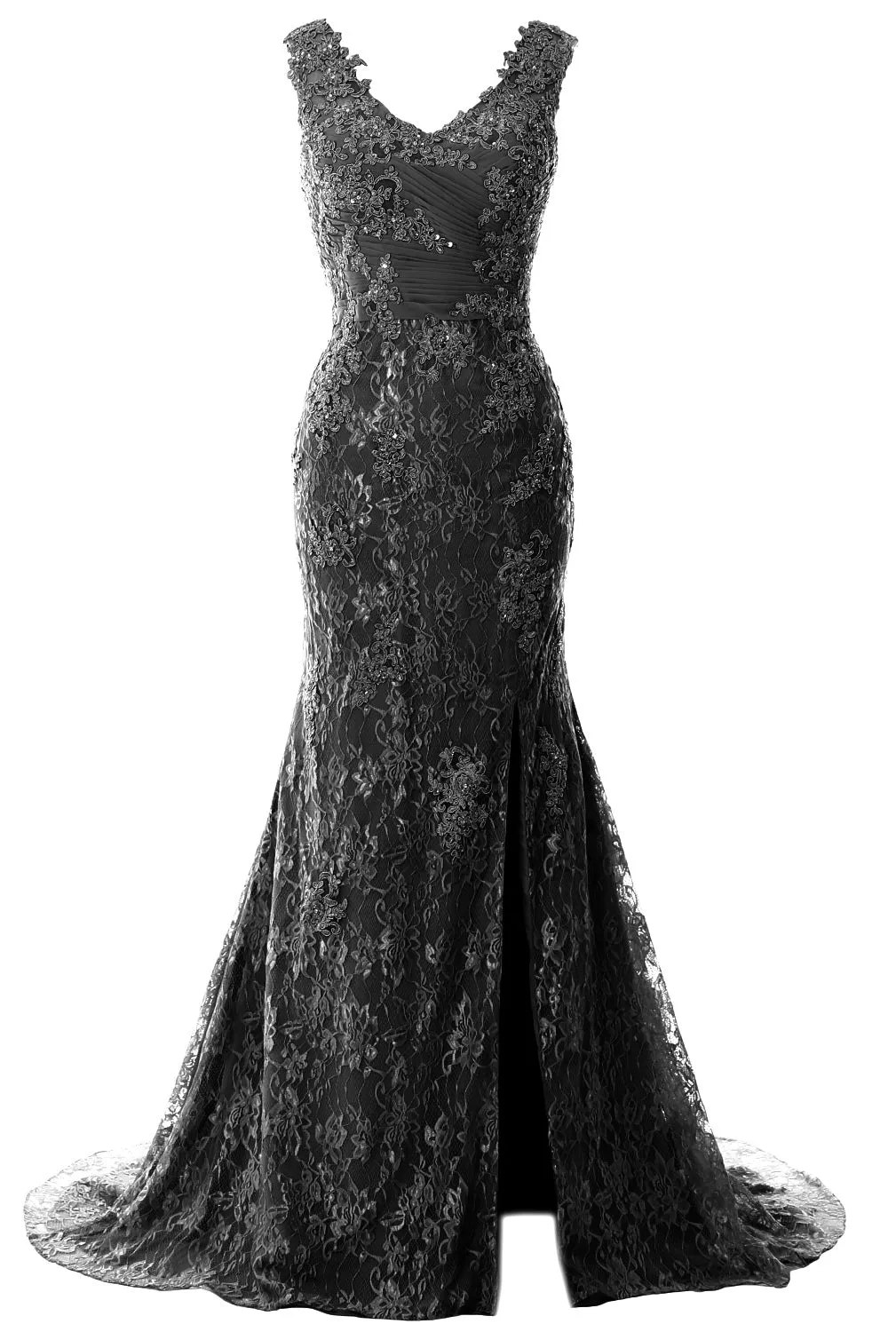 MACloth Women Mermaid Long Wedding Dresses V Neck Lace Evening Prom Gown