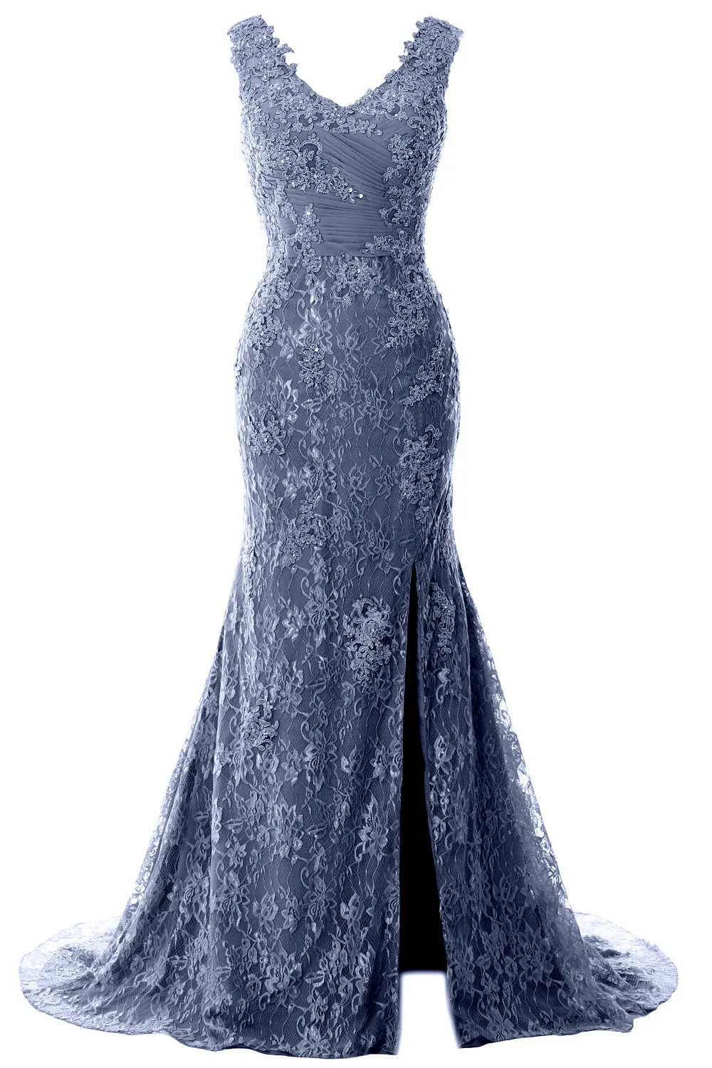 MACloth Women Mermaid Long Wedding Dresses V Neck Lace Evening Prom Gown