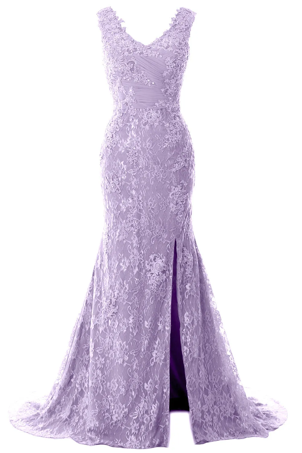MACloth Women Mermaid Long Wedding Dresses V Neck Lace Evening Prom Gown