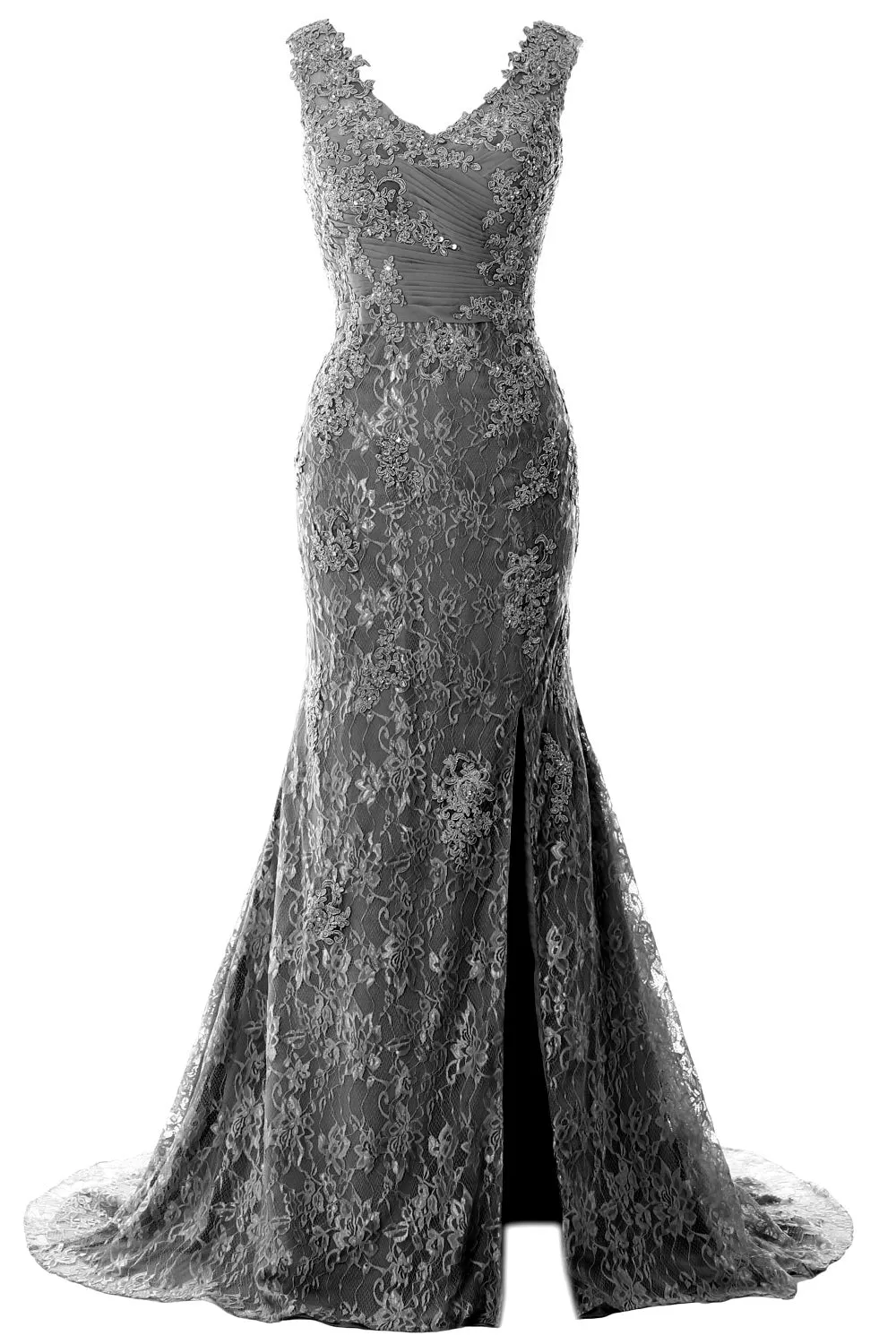 MACloth Women Mermaid Long Wedding Dresses V Neck Lace Evening Prom Gown