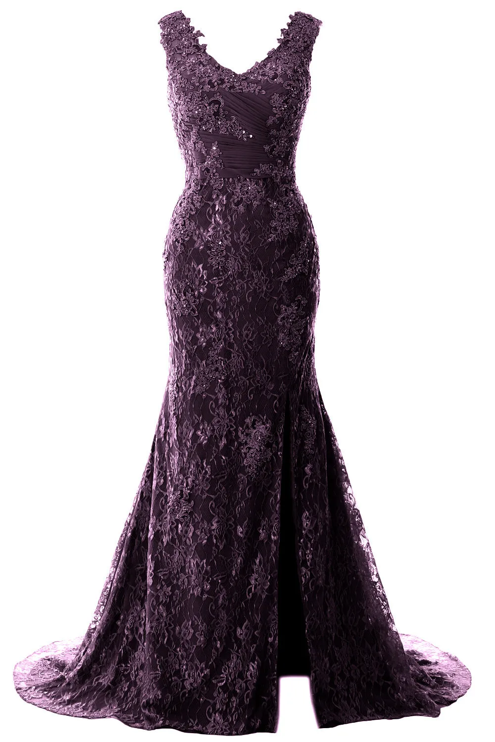 MACloth Women Mermaid Long Wedding Dresses V Neck Lace Evening Prom Gown