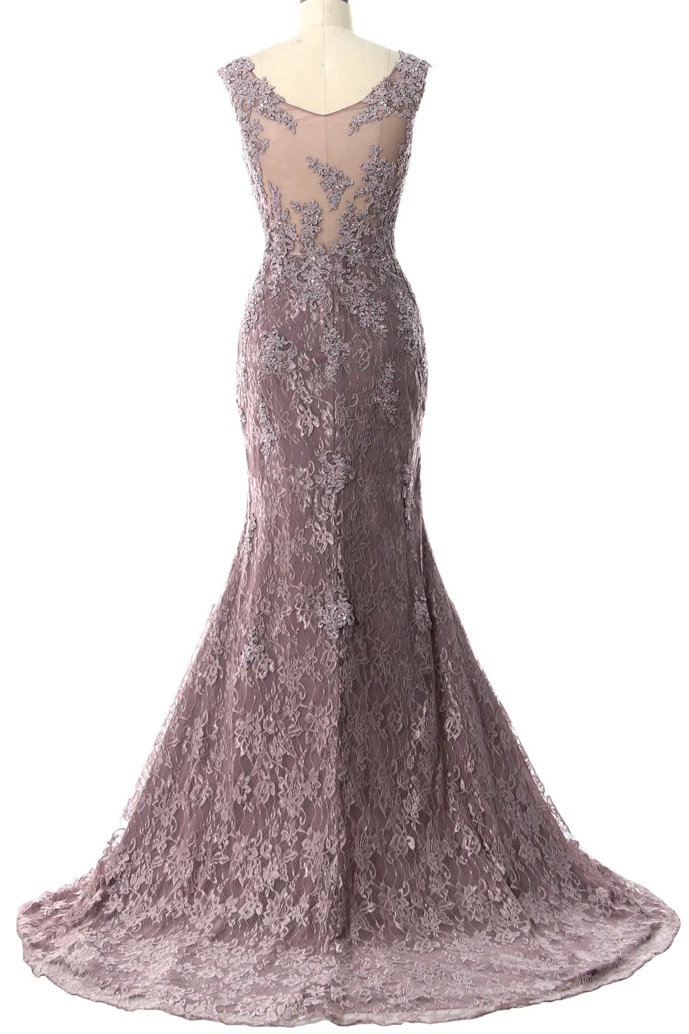 MACloth Women Mermaid Long Wedding Dresses V Neck Lace Evening Prom Gown