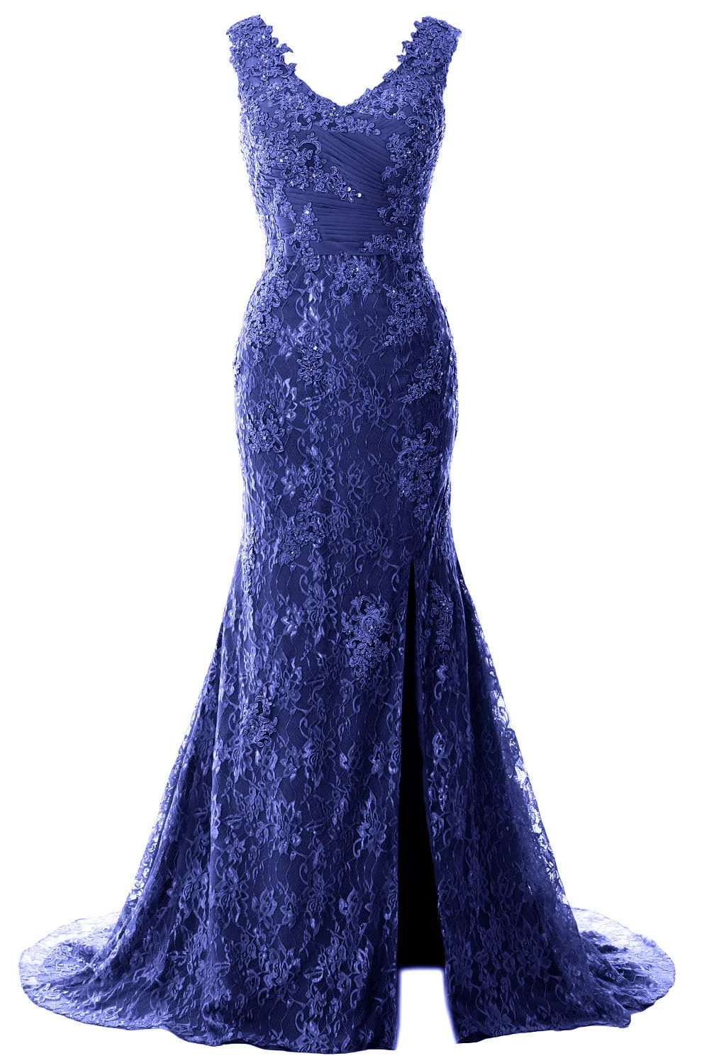MACloth Women Mermaid Long Wedding Dresses V Neck Lace Evening Prom Gown