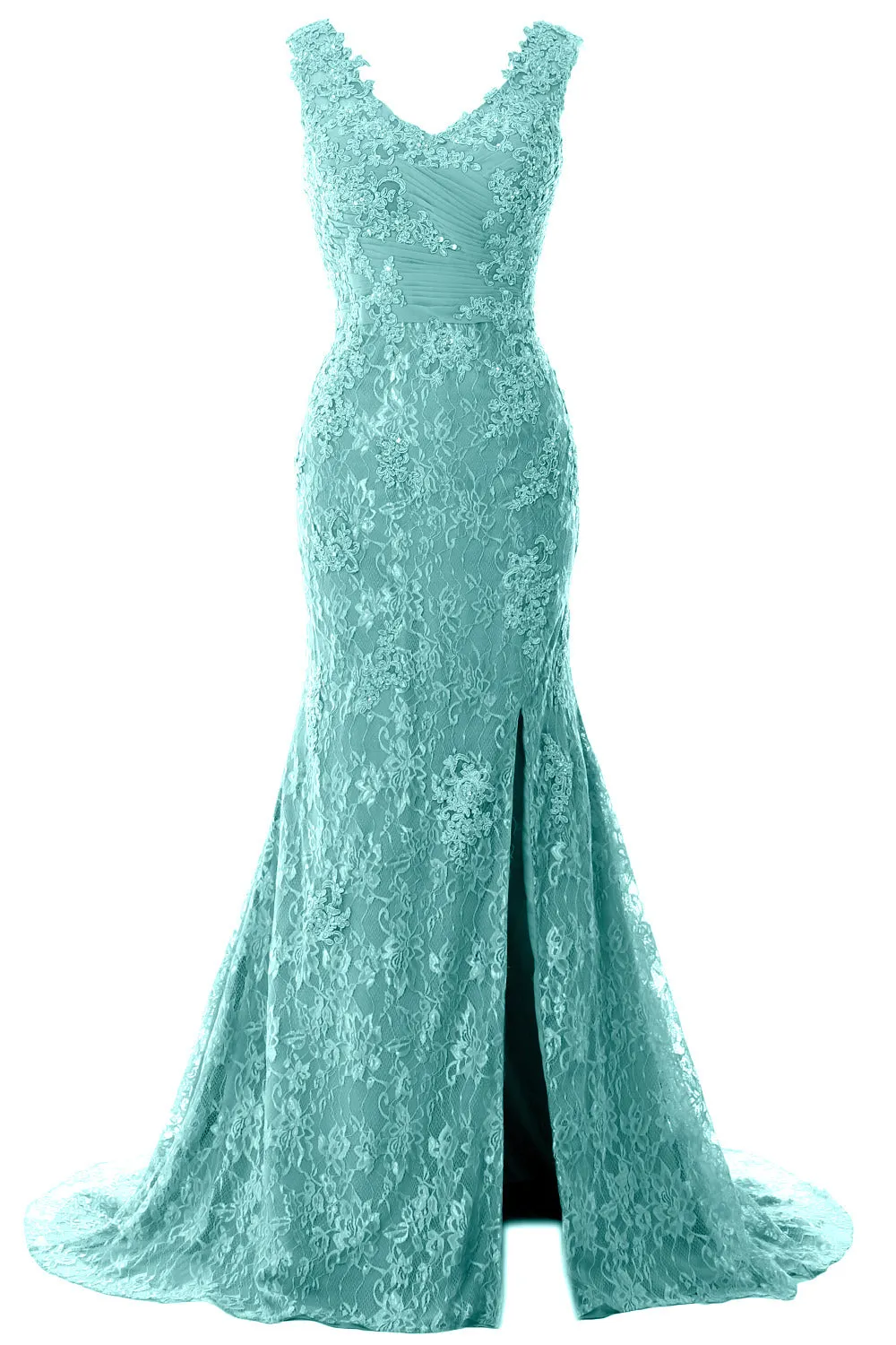 MACloth Women Mermaid Long Wedding Dresses V Neck Lace Evening Prom Gown