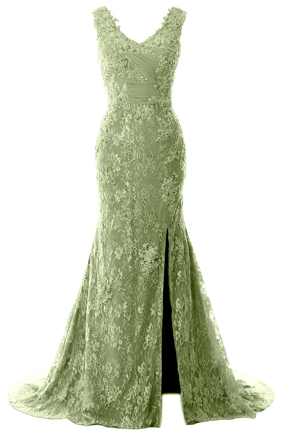 MACloth Women Mermaid Long Wedding Dresses V Neck Lace Evening Prom Gown
