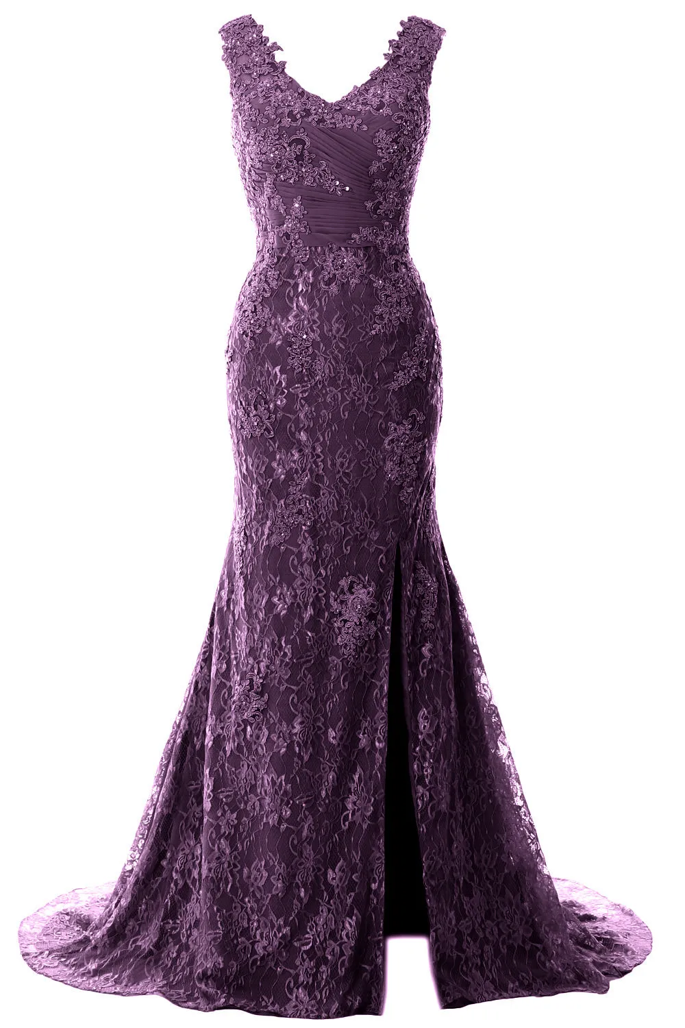 MACloth Women Mermaid Long Wedding Dresses V Neck Lace Evening Prom Gown