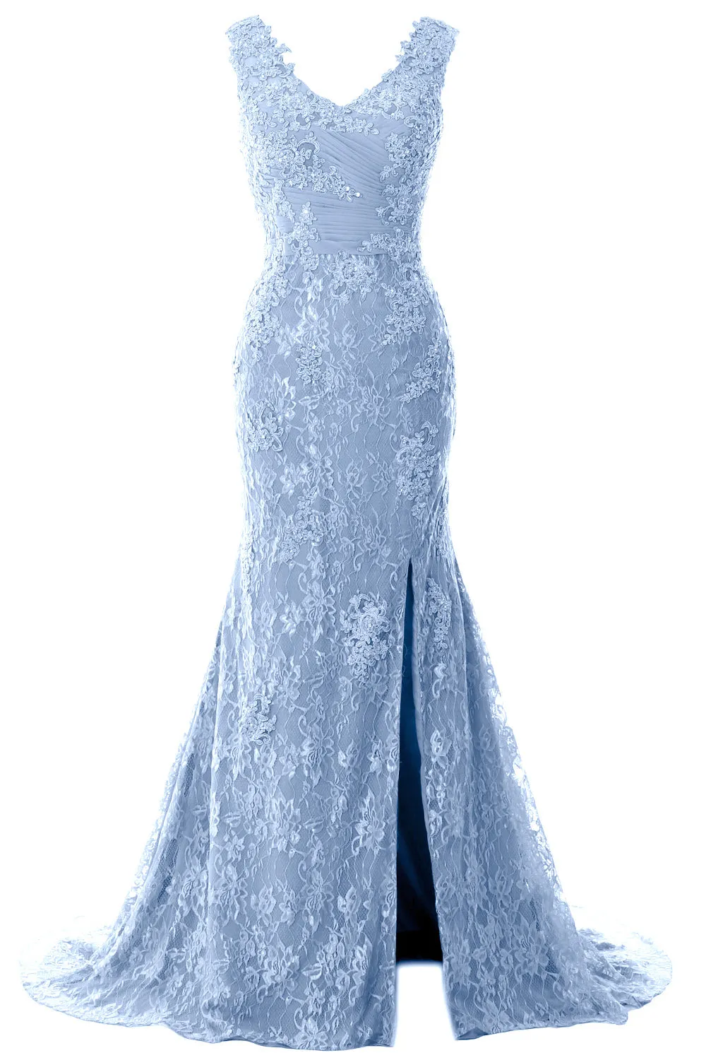 MACloth Women Mermaid Long Wedding Dresses V Neck Lace Evening Prom Gown