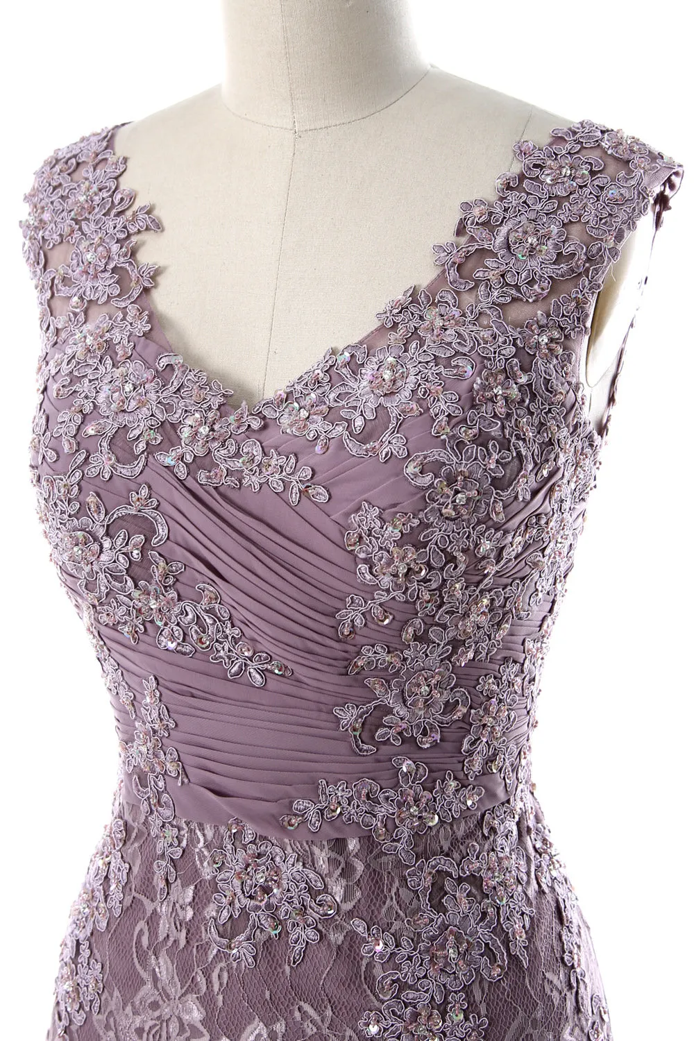 MACloth Women Mermaid Long Wedding Dresses V Neck Lace Evening Prom Gown