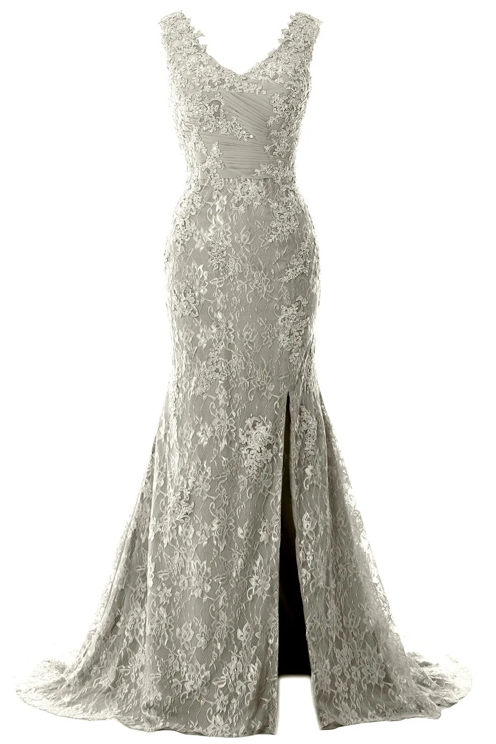 MACloth Women Mermaid Long Wedding Dresses V Neck Lace Evening Prom Gown