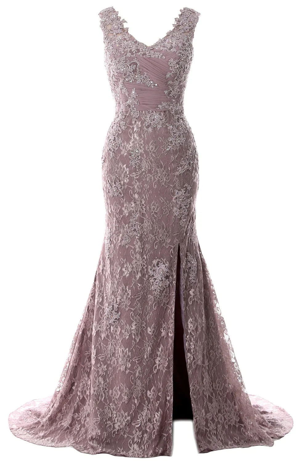 MACloth Women Mermaid Long Wedding Dresses V Neck Lace Evening Prom Gown