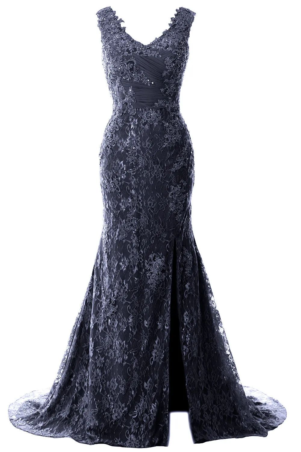 MACloth Women Mermaid Long Wedding Dresses V Neck Lace Evening Prom Gown