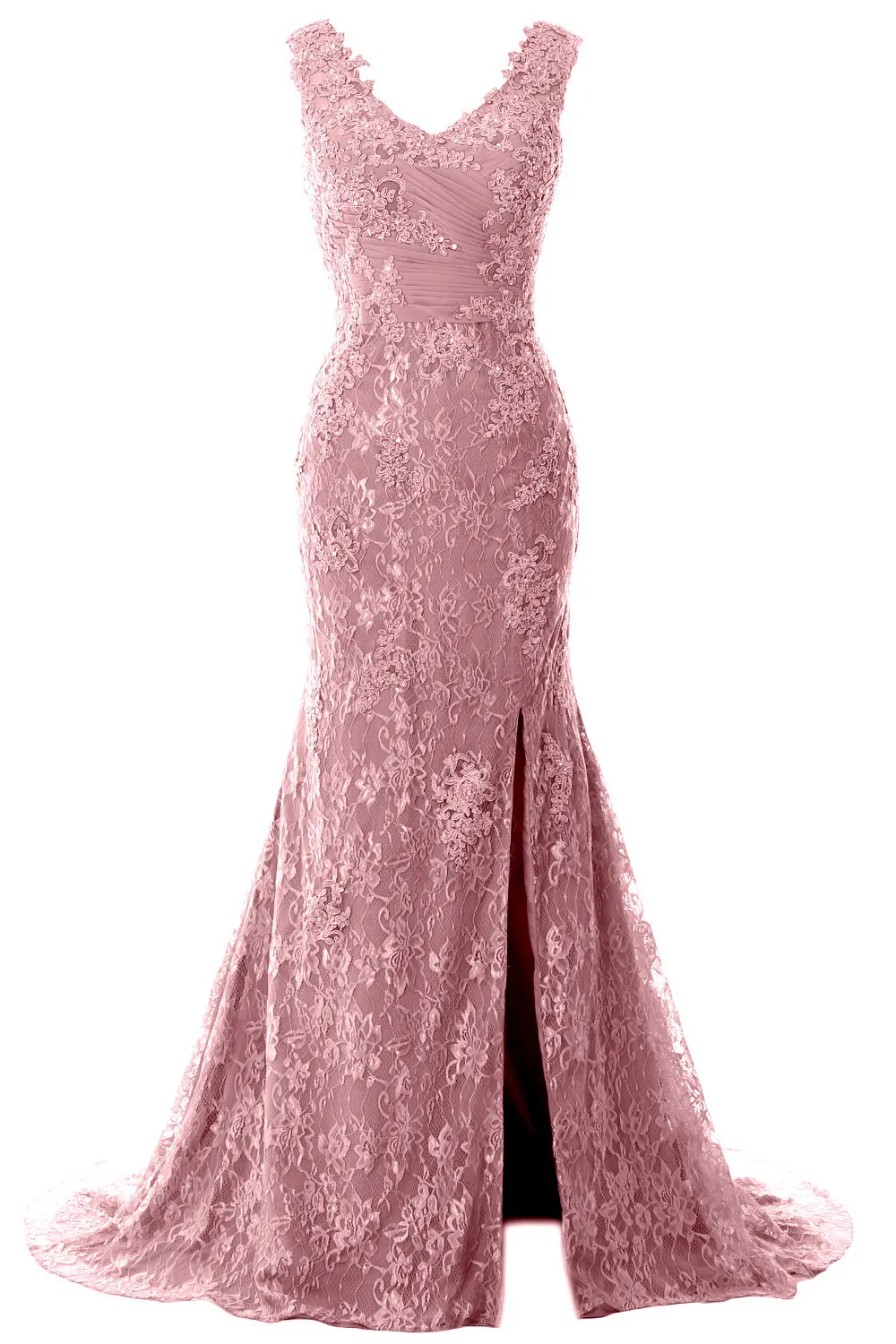 MACloth Women Mermaid Long Wedding Dresses V Neck Lace Evening Prom Gown