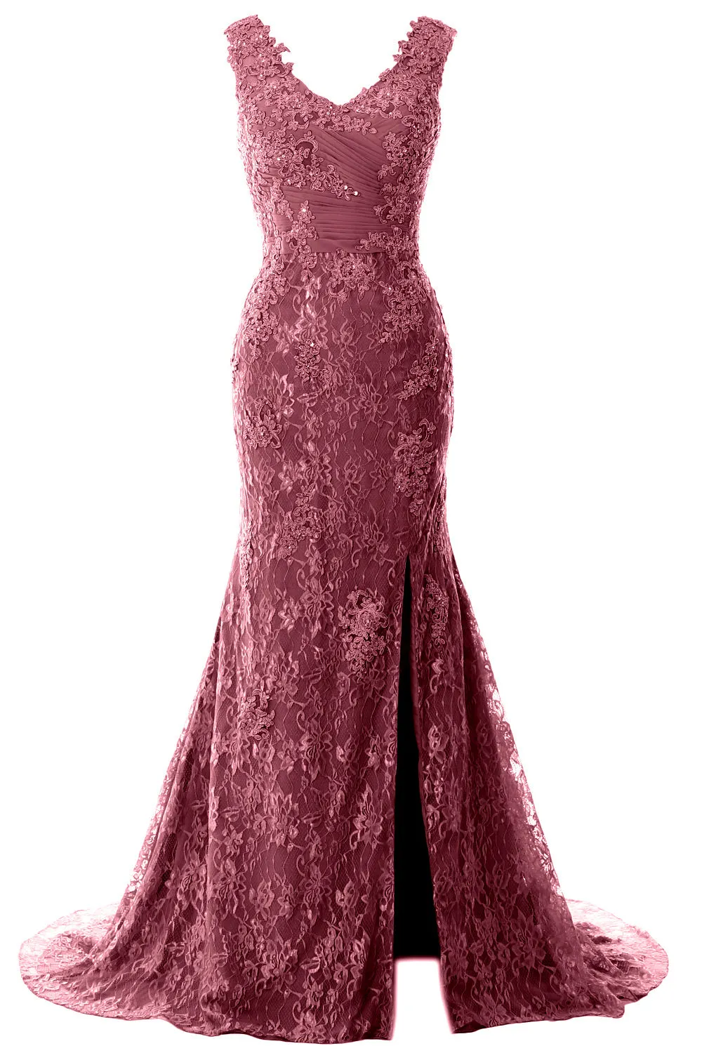 MACloth Women Mermaid Long Wedding Dresses V Neck Lace Evening Prom Gown